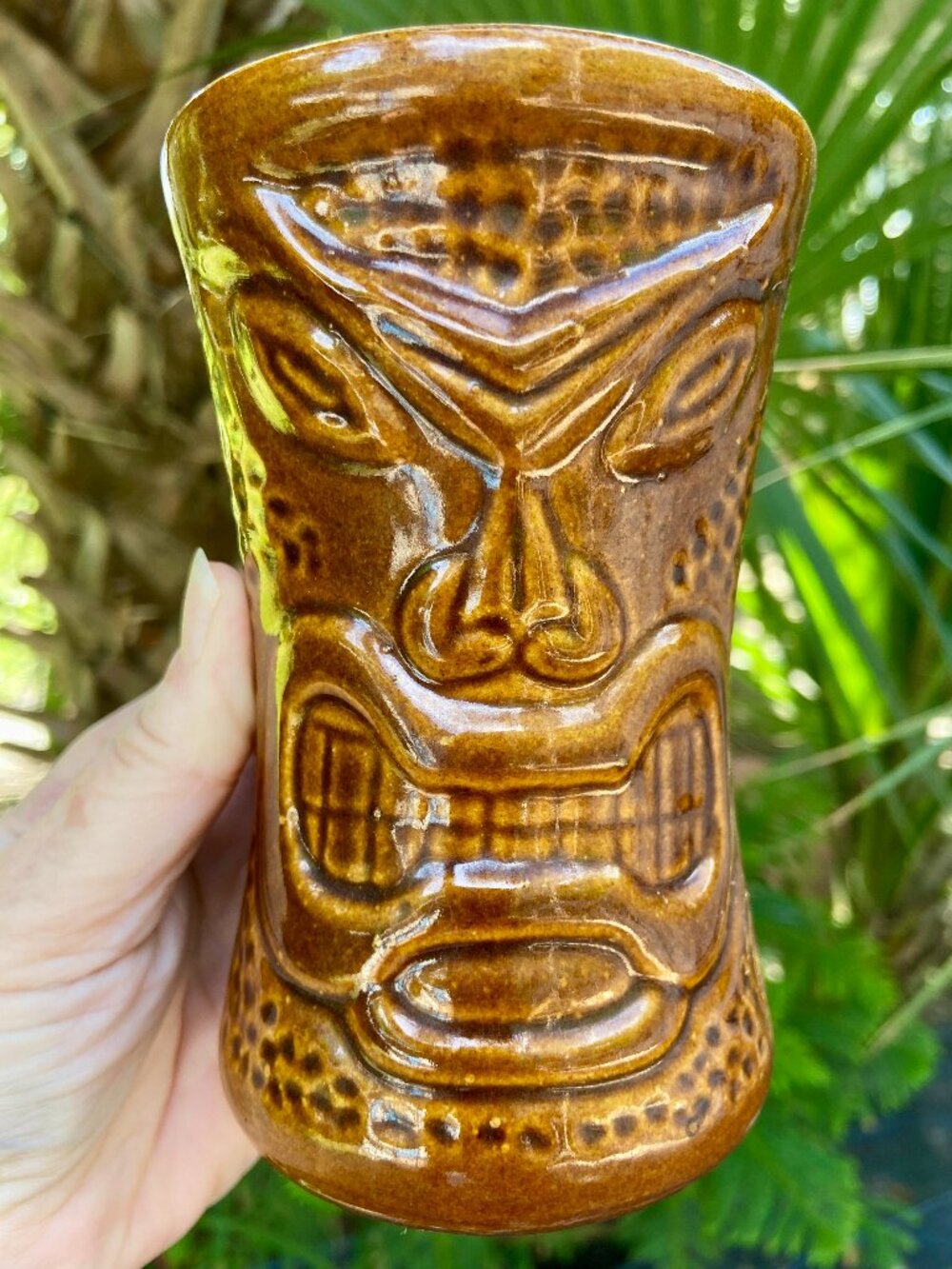 Vintage Hale Koa Hotel Tiki Mug Brown Glaze Daga Waikiki Hawaii 5.25" Tall